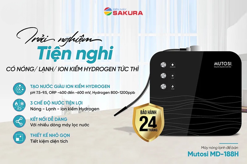 M&aacute;y l&agrave;m n&oacute;ng lạnh v&agrave; tạo ion kiềm Mutosi MD-188H