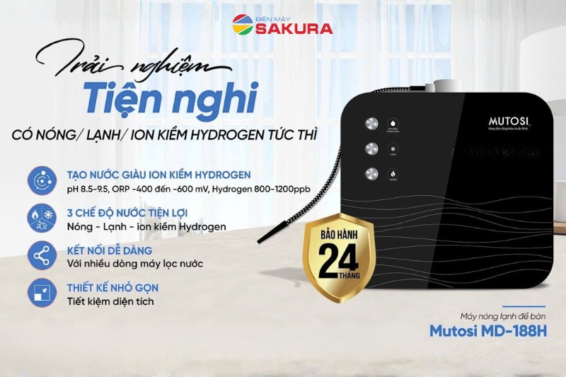 M&aacute;y l&agrave;m n&oacute;ng lạnh, ion kiềm để b&agrave;n Mutosi MD-188H