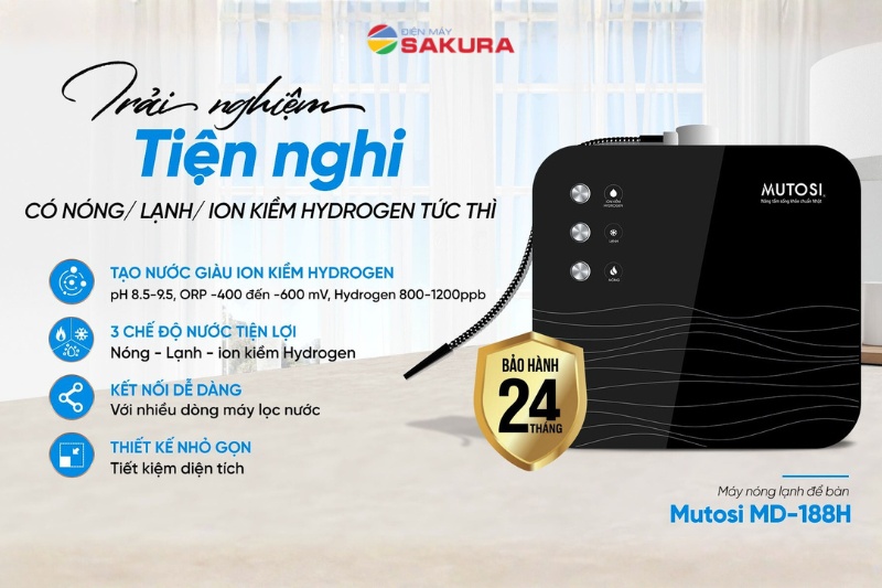 M&aacute;y l&agrave;m n&oacute;ng lạnh, tạo ion kiềm MD-188H tiện lợi
