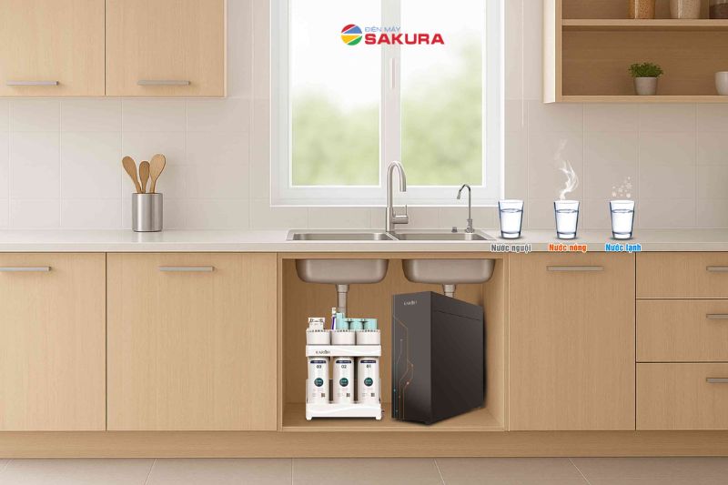 Combo m&aacute;y lọc nước Karofi KAQ-U50K + m&aacute;y l&agrave;m n&oacute;ng lạnh KAO-T90
