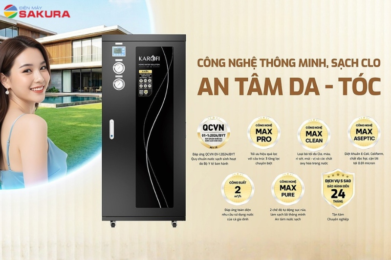 Trang bị nhiều công nghệ hiện đại cho máy lọc tổng trung tâm Karofi KMF-68T