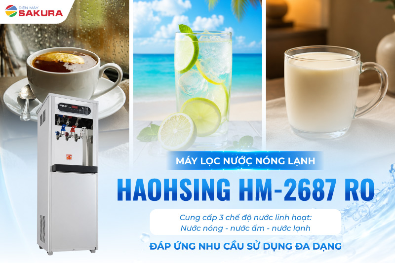 M&aacute;y lọc nước Haohsing HM-2687 RO cung cấp 3 chế độ nước cho người d&ugrave;ng