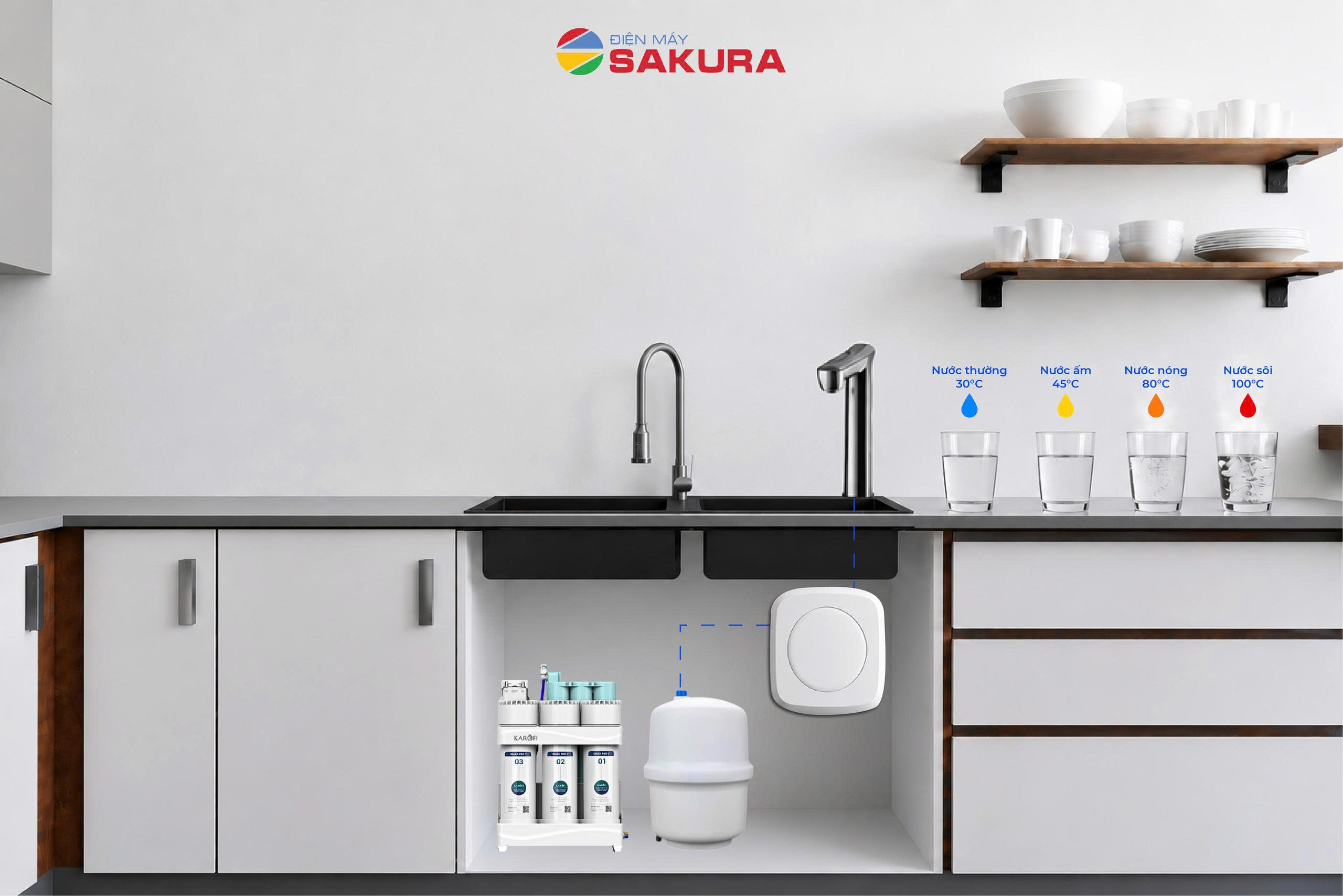 M&aacute;y l&agrave;m n&oacute;ng nước tức thời Sakuto T100 dễ d&agrave;ng kết nối với c&aacute;c loại m&aacute;y lọc nước RO để gầm
