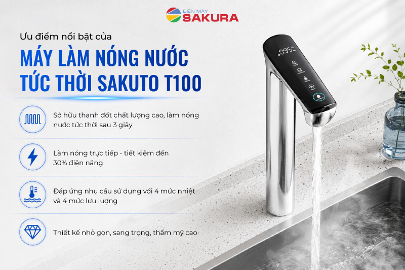 Ưu điểm nổi bật của m&aacute;y l&agrave;m n&oacute;ng nước tức thời Sakuto T100