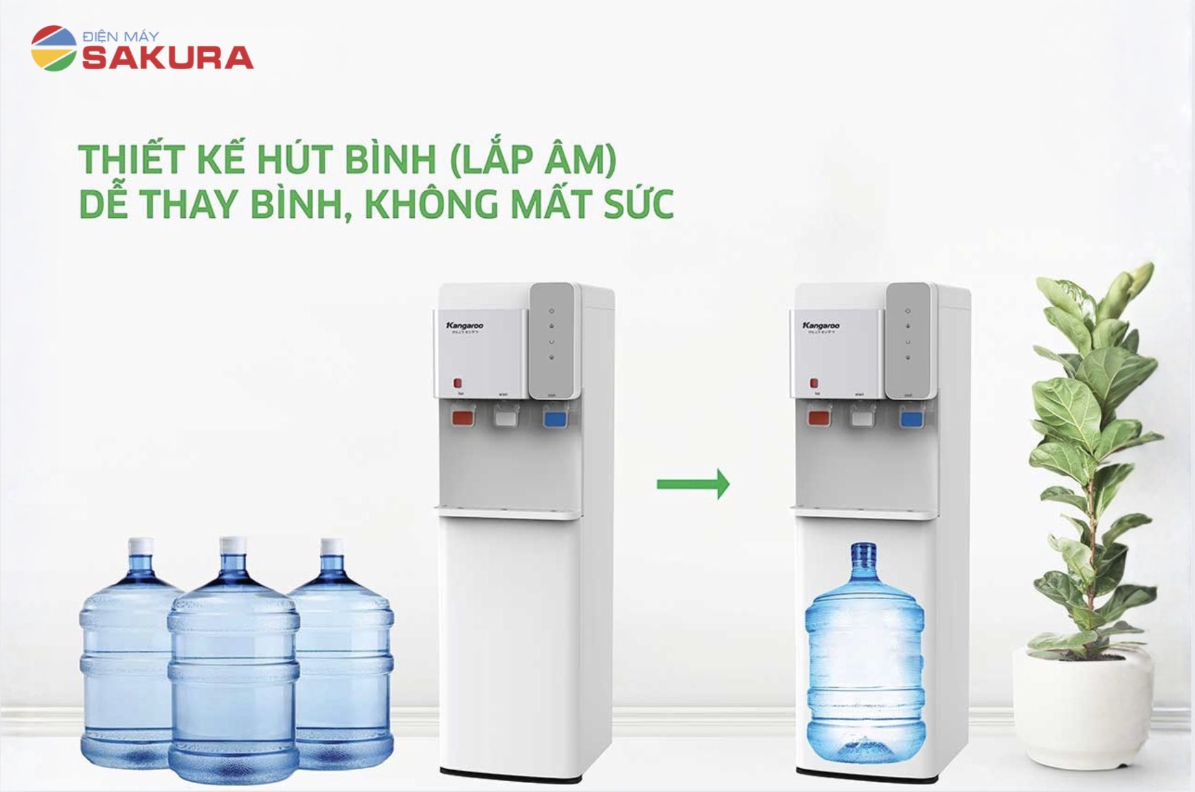Cây nước nóng lạnh Kangaroo KG63A3 Thiết kế hút bình hiện đại, sang trọng