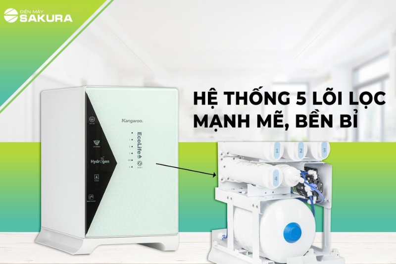 Hệ thống 5 lõi lọc mạnh mẽ, đảm bảo chất lượng nguồn nước
