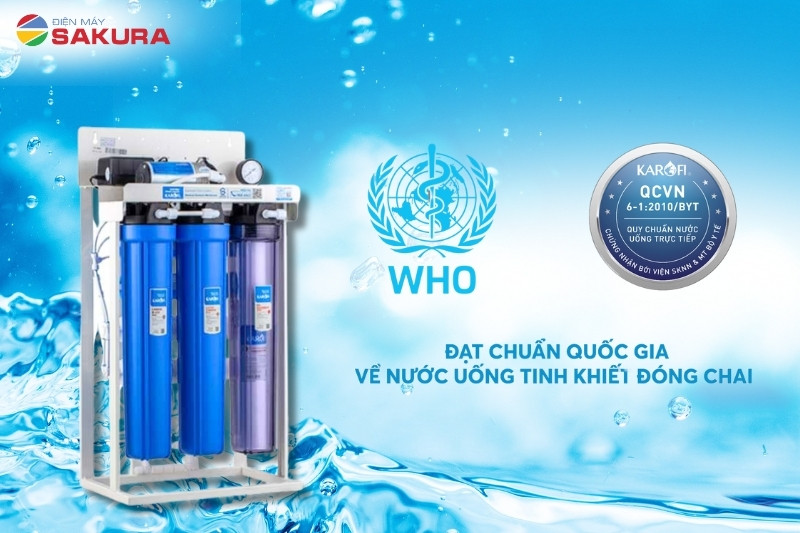 Nước đầu ra tinh khiết, đạt tiêu chuẩn QCVN 6-1:2010 BYT