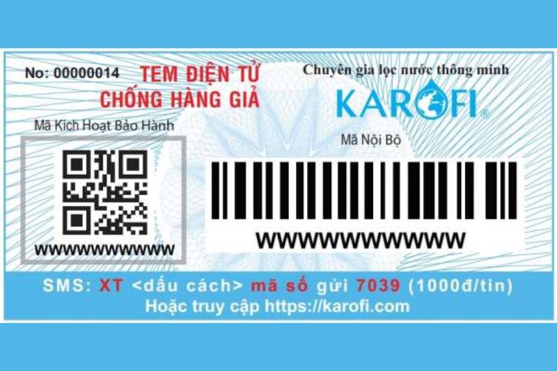  Tem điện tử chống hàng giả của máy lọc nước Karofi