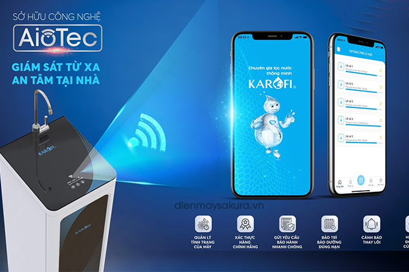 máy lọc nước Karofi KAQ-O07-công nghệ thông minh giám sát qua điện thoại