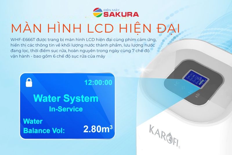Lọc tổng đầu nguồn WHF-E666T sở hữu m&agrave;n h&igrave;nh LCD hiện đại