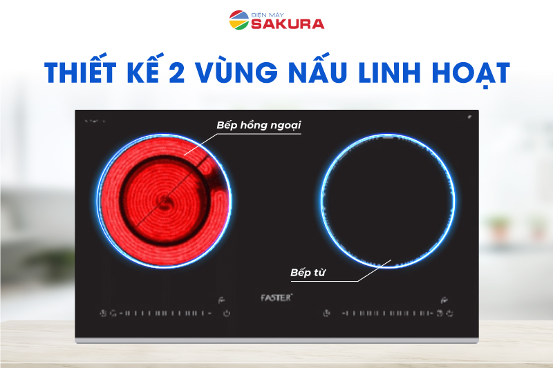 Thiết kế 2 v&ugrave;ng nấu từ - hồng ngoại linh hoạt