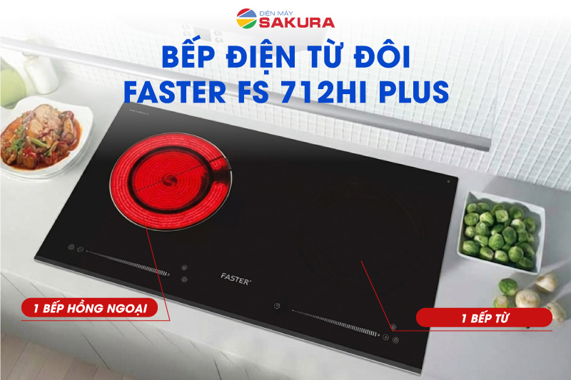 Bếp điện từ Faster FS 712HI plus với 2 v&ugrave;ng nấu tiện lợi