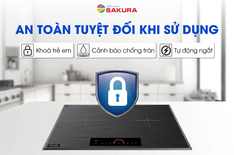 Bếp từ Faster 723I với c&aacute;c t&iacute;nh năng an to&agrave;n khi sử dụng