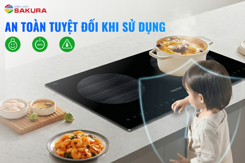Bếp từ đ&ocirc;i Faster an to&agrave;n với h&agrave;ng loạt t&iacute;nh năng an to&agrave;n