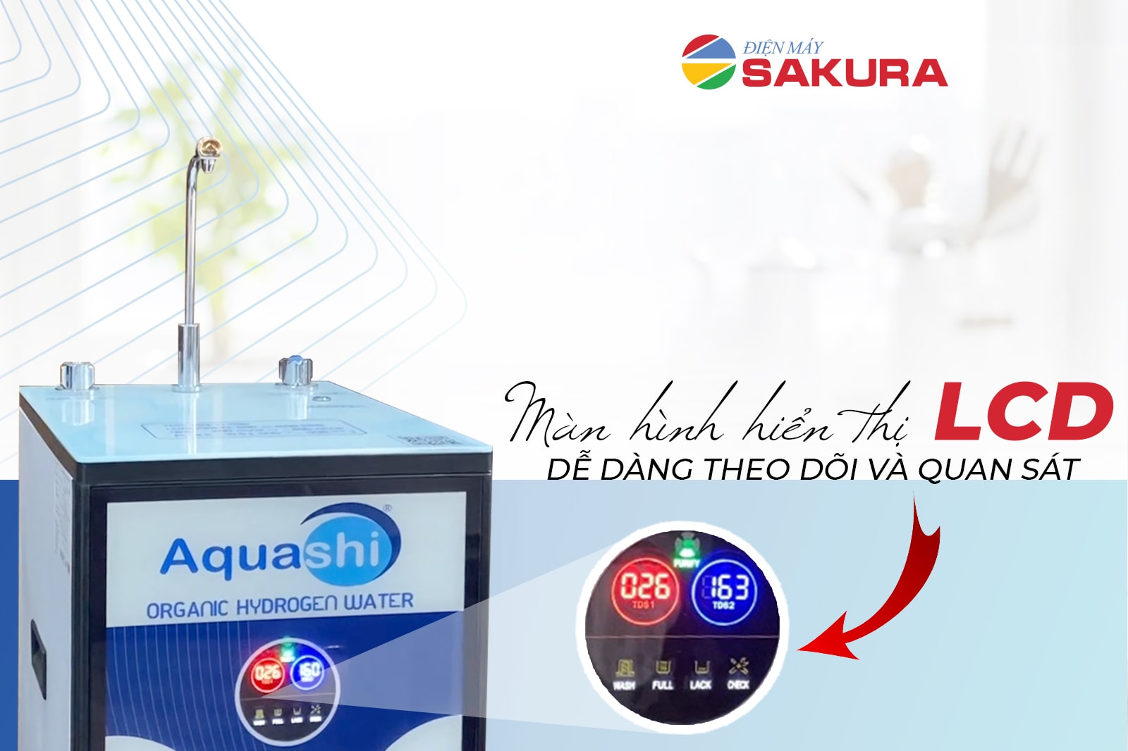 Máy lọc nước AQUASHI - AQ - 01 dễ dàng theo dõi với màn hình hiển thị LCD