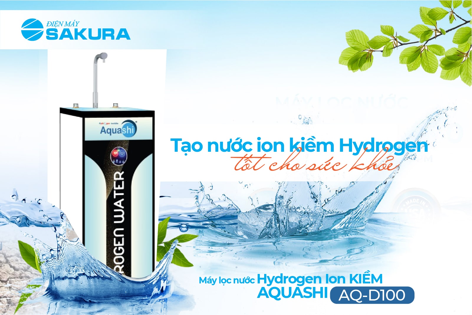 Máy lọc nước Hydrogen ion kiềm Aquashi AQ-D100 3 chế độ nước tiện lợi 
