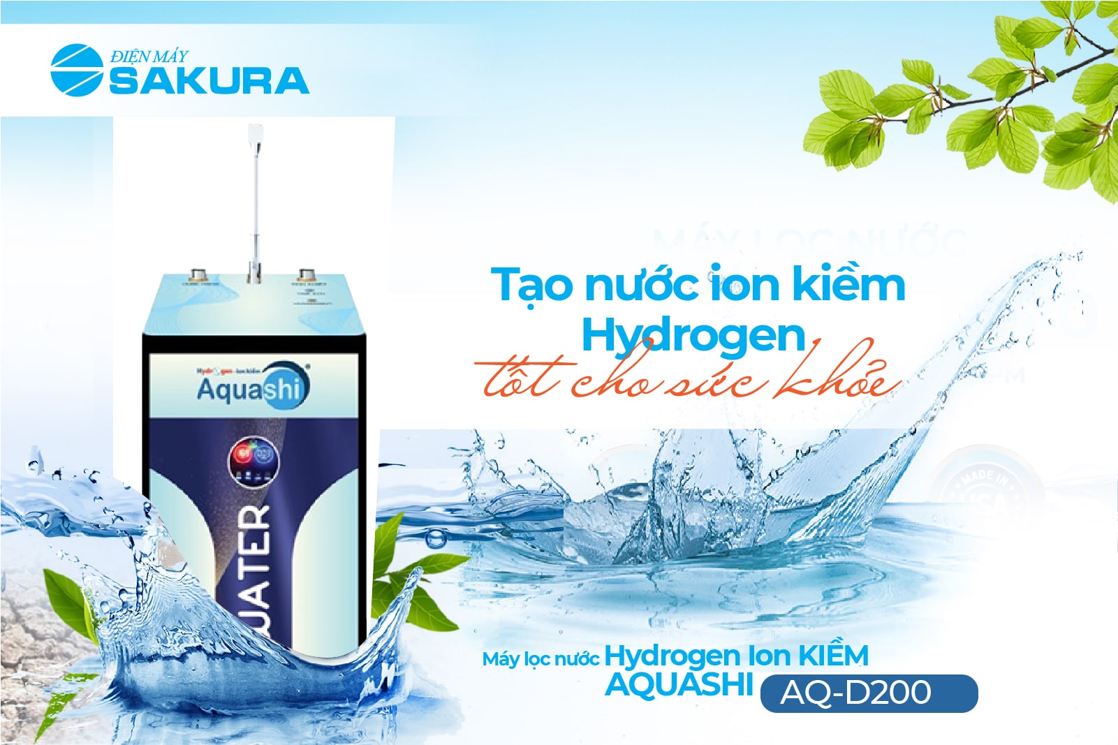 Máy lọc nước Hydrogen Aquashi AQ-D200  tạo 4 loại nước tiện lợi 
