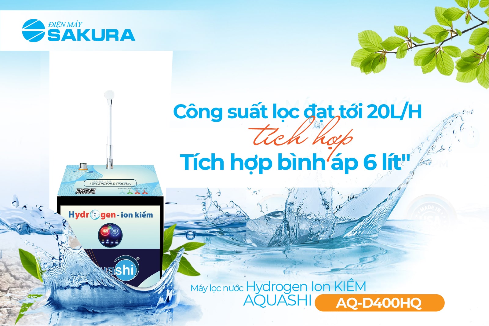 máy lọc nước Aquashi AQ-D400HQ công suất đạt 20 lít/giờ