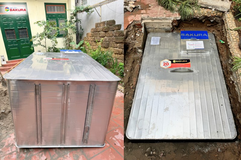 Hoàn thiện lắp đặt bể inox Sakura 2,5m3 tại nhà chú Khánh 