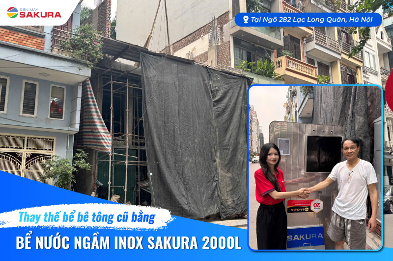 Thay thế bể bê tông cũ bằng bể ngầm inox Sakura tại Lạc Long Quân