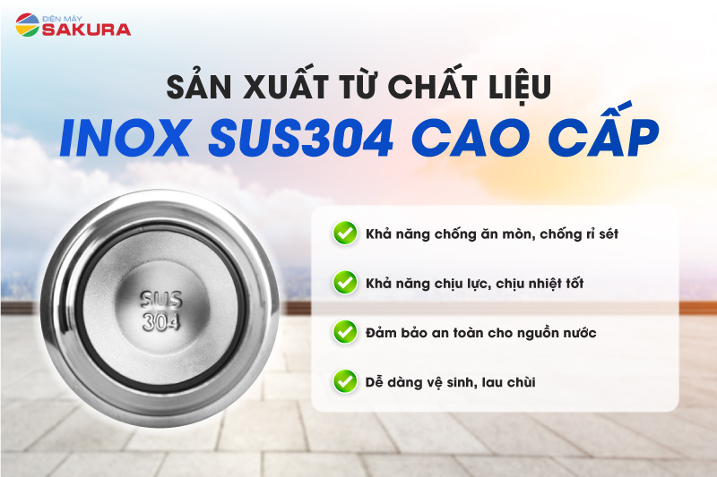 Bể ngầm inox Sakura được sản xuất từ chất liệu inox cao cấp SUS304
