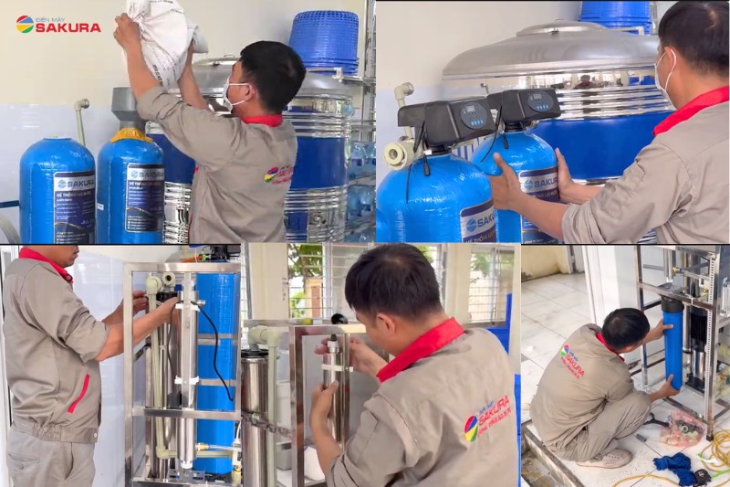 Hình ảnh lắp đặt thực tế máy lọc nước công suất lớn tại Trường tiểu học 
