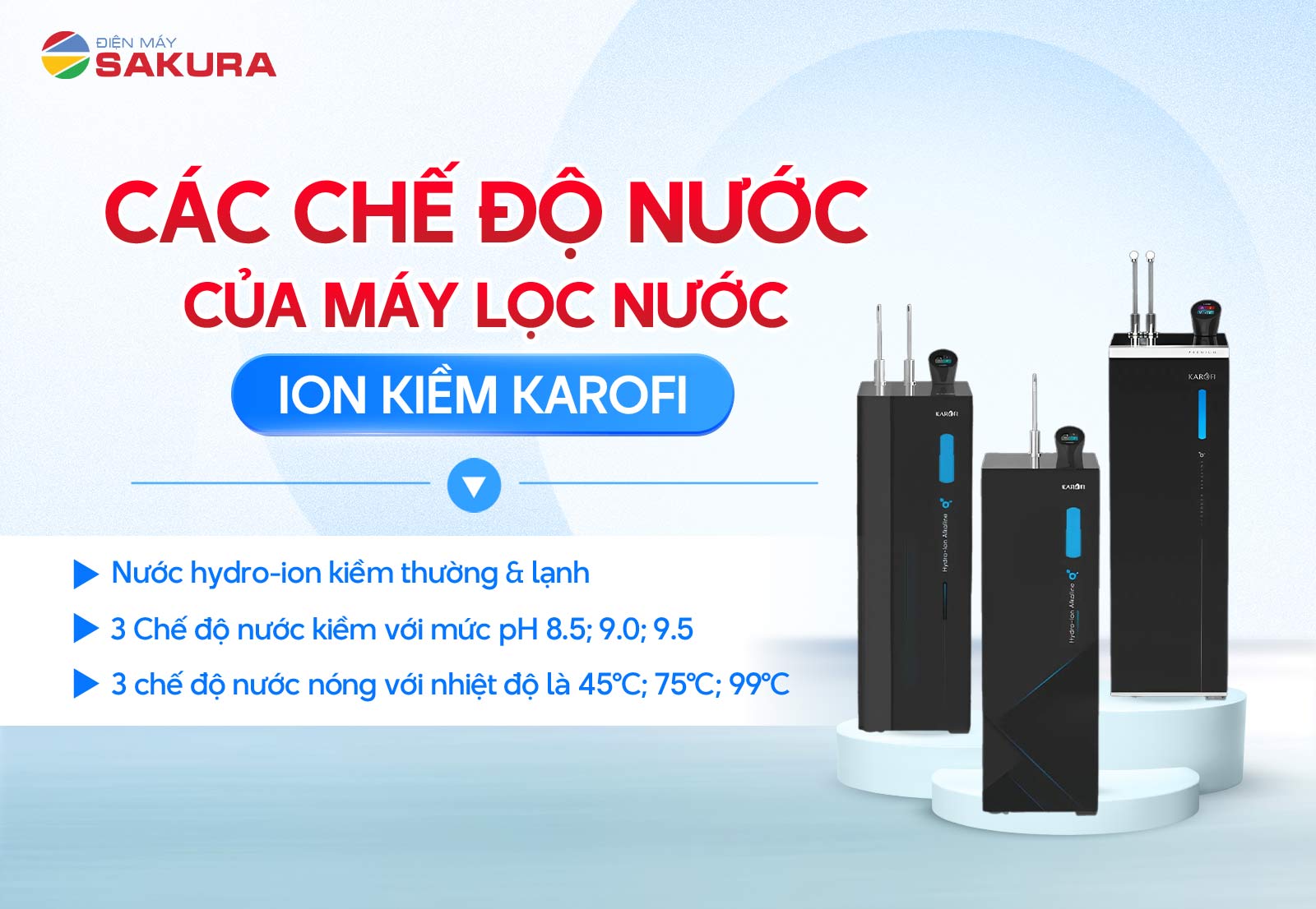 Máy kiềm Karofi cung cấp nhiều chế độ nước khác nhau