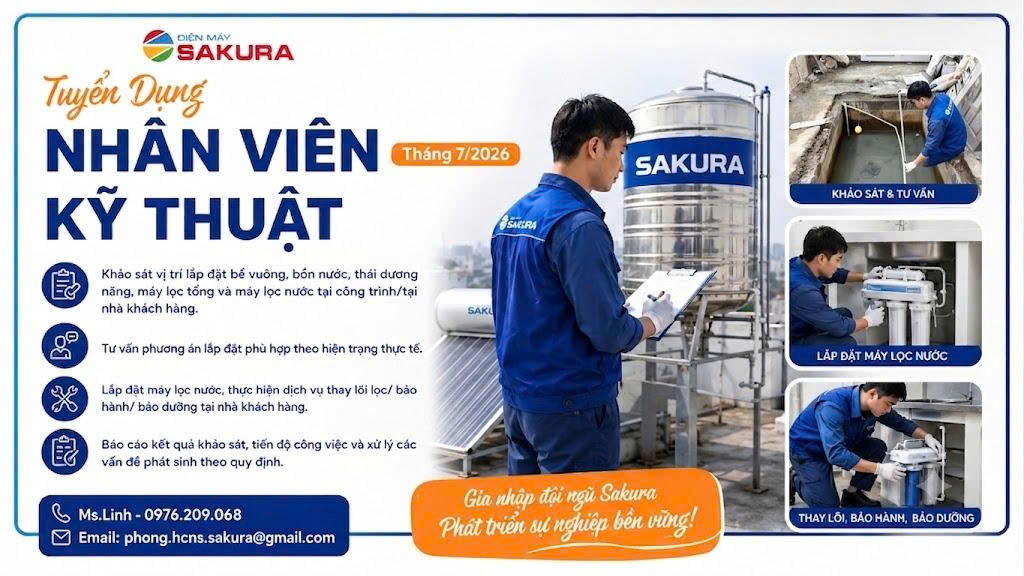 Điện máy Sakura Tuyển Dụng Nhân Viên Kỹ Thuật tháng 7/2026