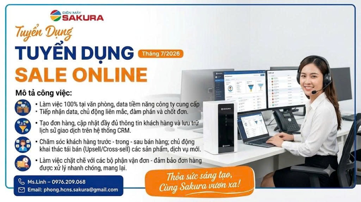 Điện máy Sakura Tuyển Dụng Nhân Viên Sale Online tháng 7/2026