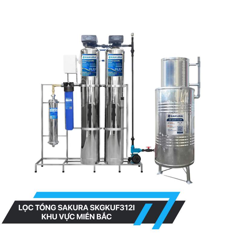Hệ thống lọc nước giếng khoan inox 304 2 cột áp lực tự động sục rửa có màng siêu lọc UF Sakura SKGKUF312I