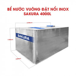  Bể Nước vuông đặt nổi inox Sakura 4000L